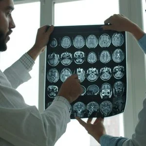 Médicos analisando ressonância do cérebro - Painel de ataxias hereditárias